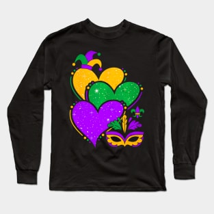 Mardi Gras Cute Hearts Women Girls Kids Long Sleeve T-Shirt